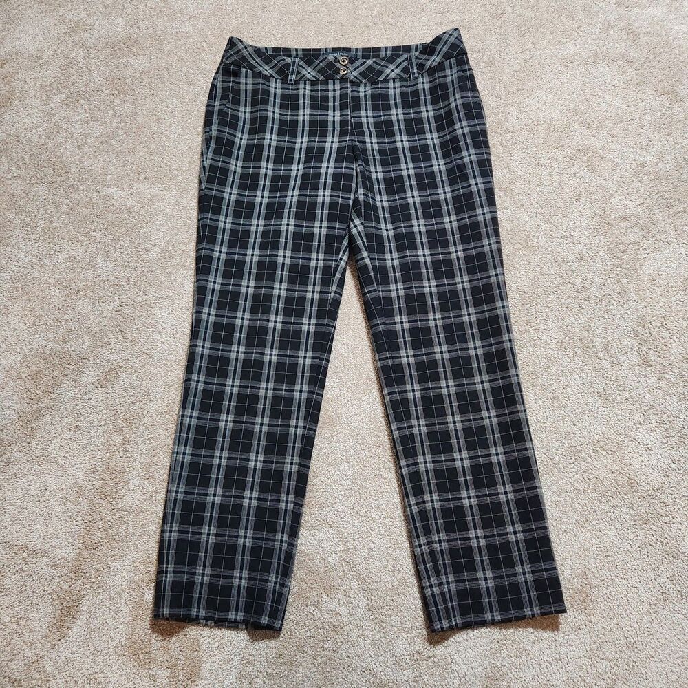 WHBM Dress Pants Women 6 Black Plaid Mid Rise Straight Ankle